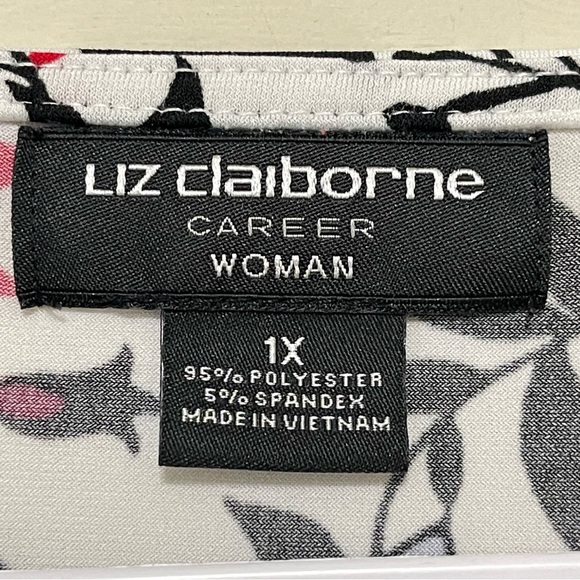 Liz Claiborne Career Women Floral Peasant Blouse Relaxed 3/4 Sleeve Office 1X - Picture 2 of 9